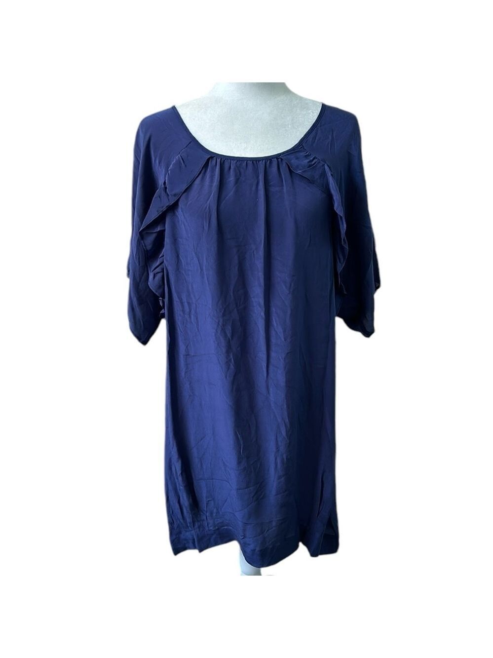 Moulinette Soeurs Anthropologie Blue Silk Dress Ruffled Sleeves Size 10 NWT